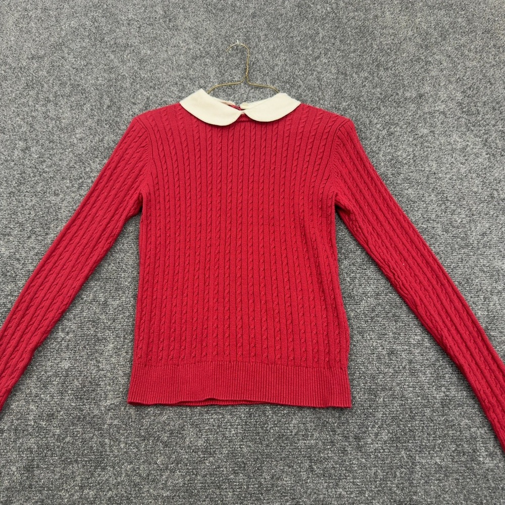 Brooks Brothers Sweater Womens XS Red Cotton Cable Knit Peter Pan Collar‎ Preppy